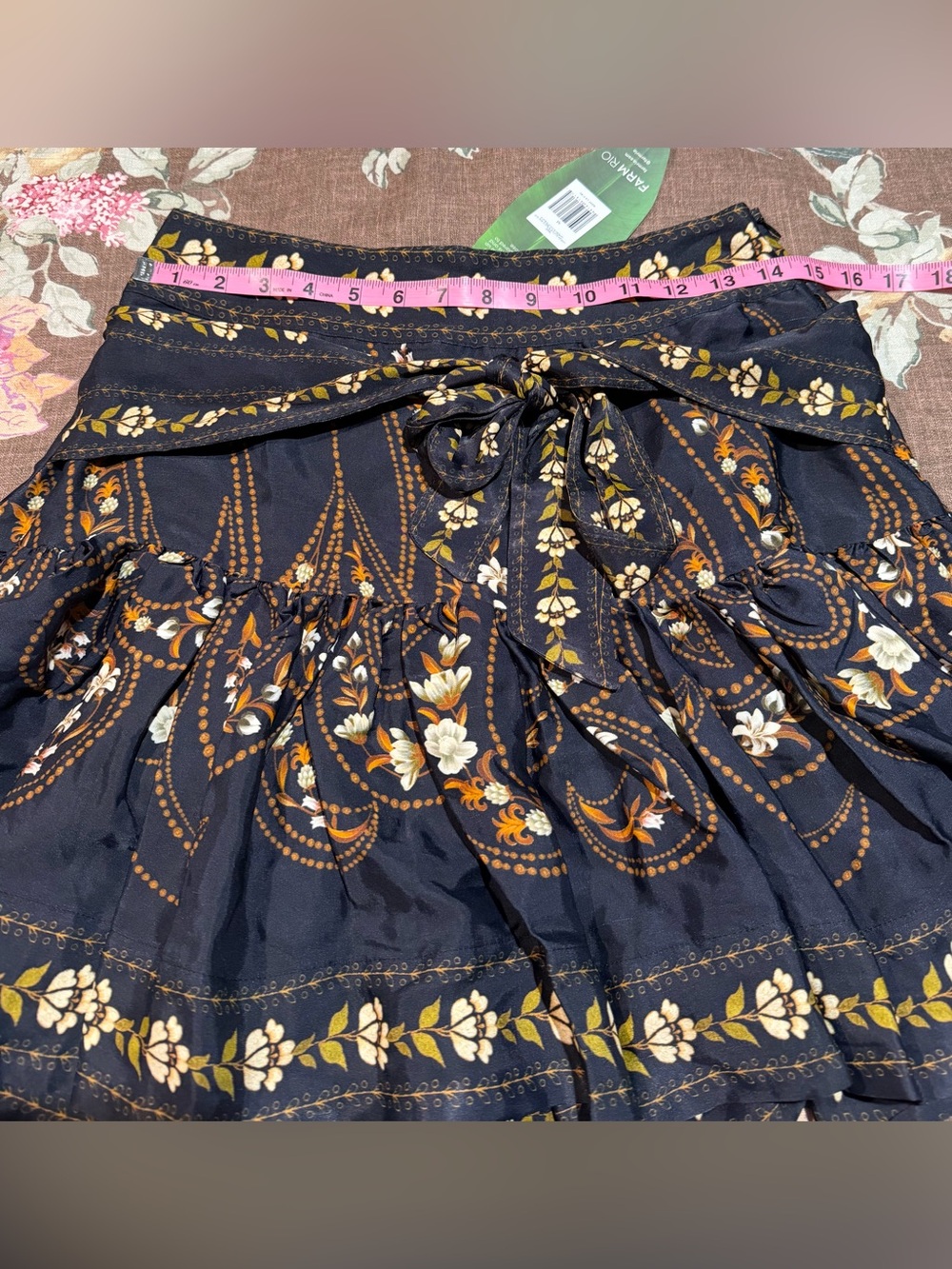FARM Rio Black Garden Belted Viscose Mini Skirt - Picture 8 of 9